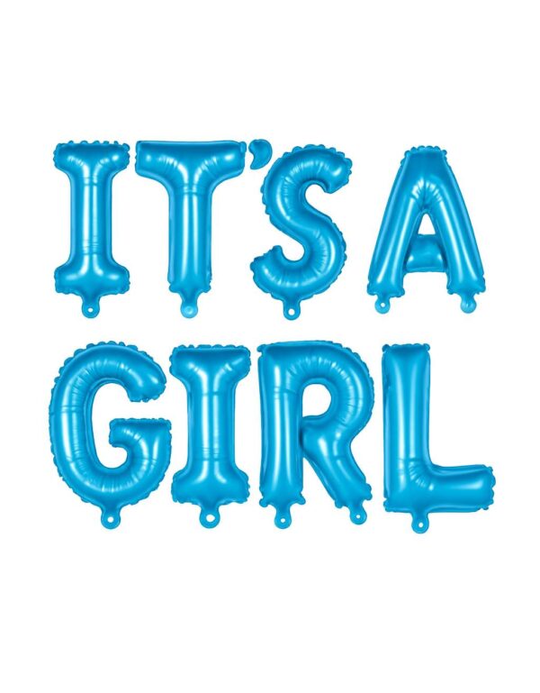 Baby Shower “IT’S A GIRL” Blue Metallic Foil Balloon Banner 16" Party Decor | by Lawat Co.