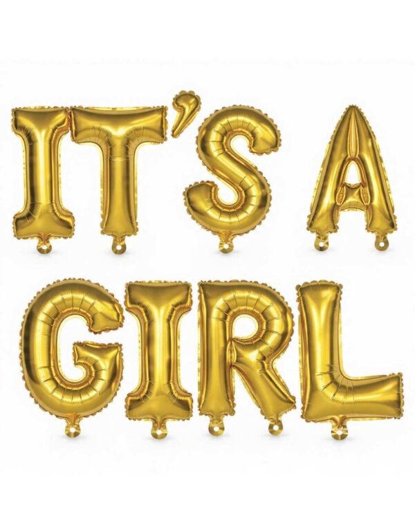 Gold IT'S A GIRL Foil Letter Balloon Baby Shower & Gender Reveal Decoration | by Lawat Co.