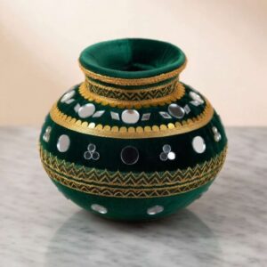 Luxury Green Velvet Wedding Matki with Traditional Gold and Mirrorwork Decor