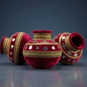 Luxury Red Velvet Wedding Matki Traditional Wedding & Mehndi Decor For Sale