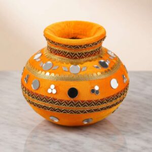 Luxury Orange Velvet Wedding Matki Traditional Mehendi & Wedding Decor