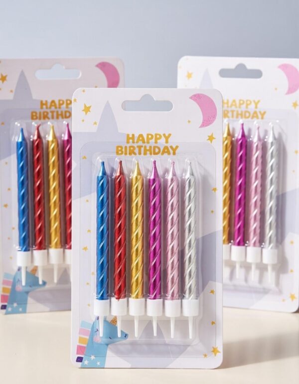 Lawat Co. Medium Curve Pencil birthday candles in packs of 6 with holders