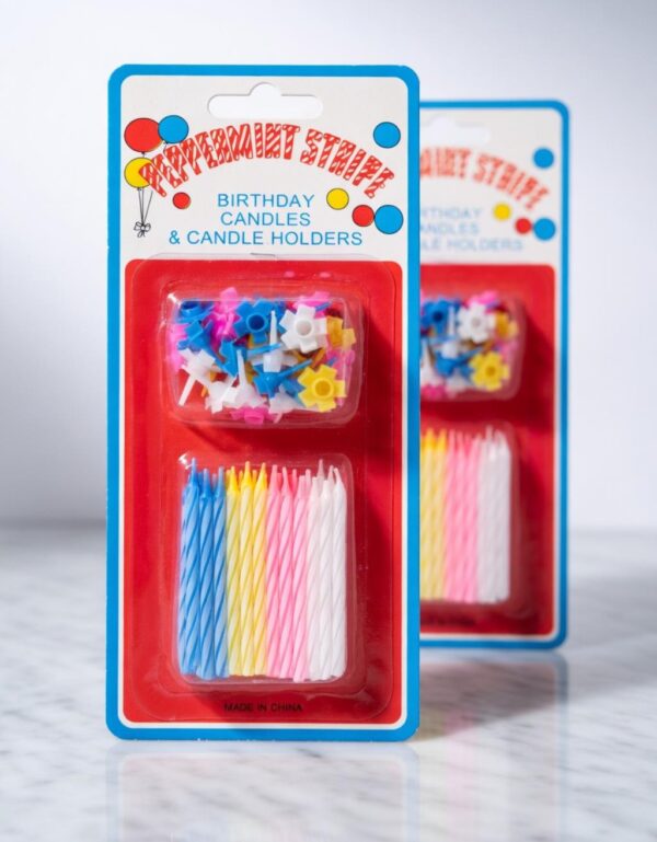 Lawat Co. Peppermint Stripe Rainbow Birthday Candles Magic Relighting Candles ( Pack of 24) with Holders