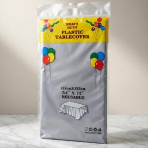 Heavy-Duty Plastic Table Cover 54 x 72 Inches Light Gray 137 x 183 cm