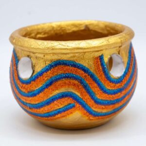 Handmade Fancy Mehndi and Wedding Decor with Orange and Blue Glitter Matki