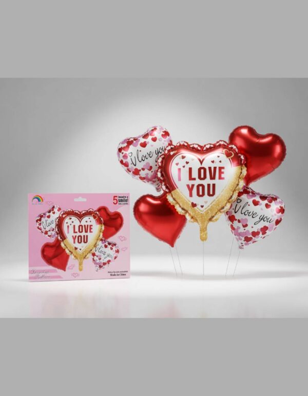 “I Love You” Heart-Shaped Foil Balloon Set: Red, White & Pink Valentine Balloons by Lawat Co.