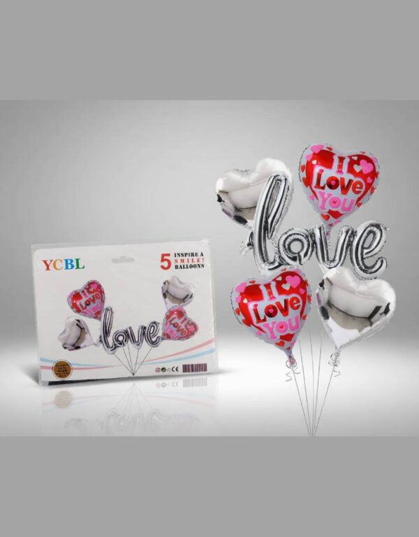 5PCS Heart & Love Script Foil Balloon Set Romantic Valentine & Anniversary Party Decor | Lawat Co