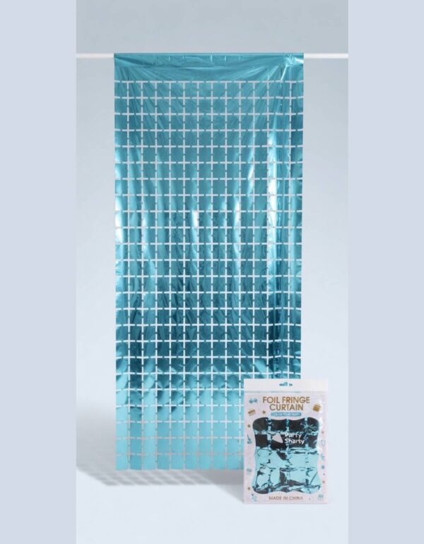 Blue Metallic Tinsel Foil Curtain Backdrop with Square Pixel Design for Party Photo Booth Decorations | by Lawat Co. Blue Metallic Tinsel Foil Curtain Backdrop with Square Pixel Design for Party Photo Booth Decorations | by Lawat Co.