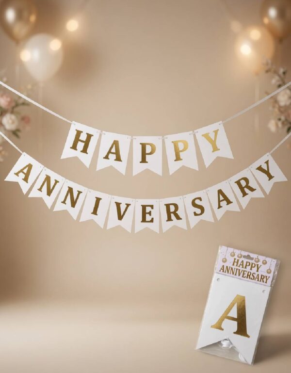 Classic HAPPY ANNIVERSARY Bunting Banner Gold Embossed Party Decoration | Made by Lawat Co.
