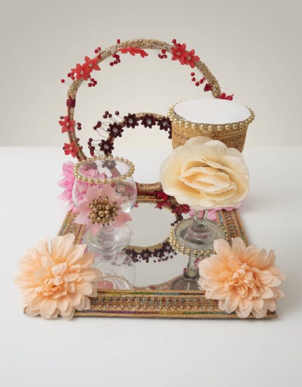 Doodh Pilai Glass & Mirror Tray Set | South Asian Weddings | Elegant Bridal Rasam Décor | Handcrafted by Lawat Co.