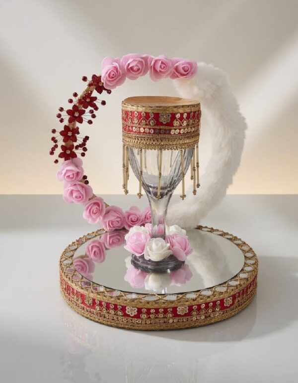 Elegant Doodh Pilai Glass & Tray Set for Pakistani Weddings Traditional Bridal Milk Ceremony Accessory | by Lawat Co.