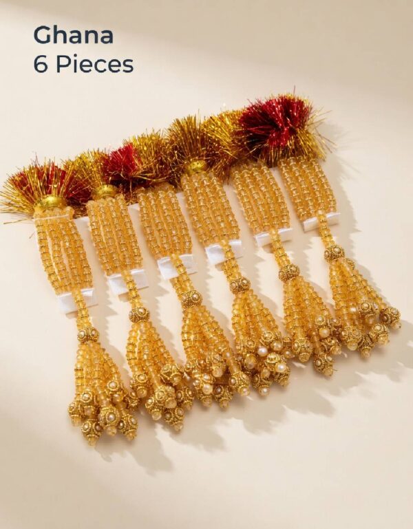 Golden Beaded Wedding Gana Set: 6 Pcs. Groom & Bride Mehndi Wristwear Collection by Lawat Co.