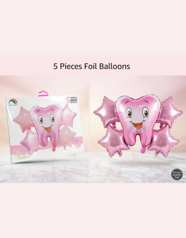 First Tooth Celebration Foil Balloon Set Tooth & Star Party Decor (5 Piece)