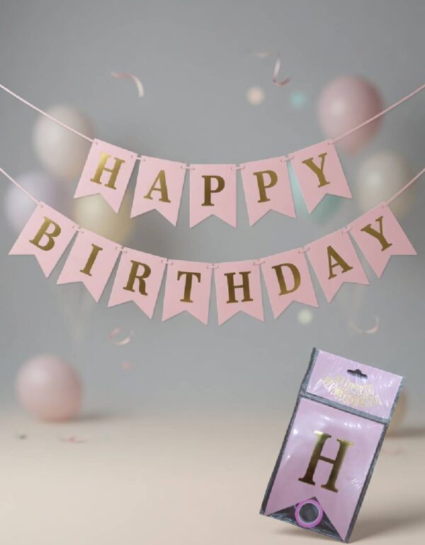 Fishtail Pink & Gold HAPPY BIRTHDAY Banner Reusable Cardboard Party Decoration | Lawat Co