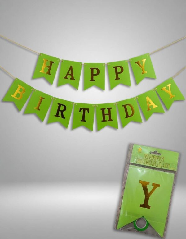 Green HAPPY BIRTHDAY Banner with Gold Lettering Reusable Party Hanging Decoration | Made by Lawat Co.