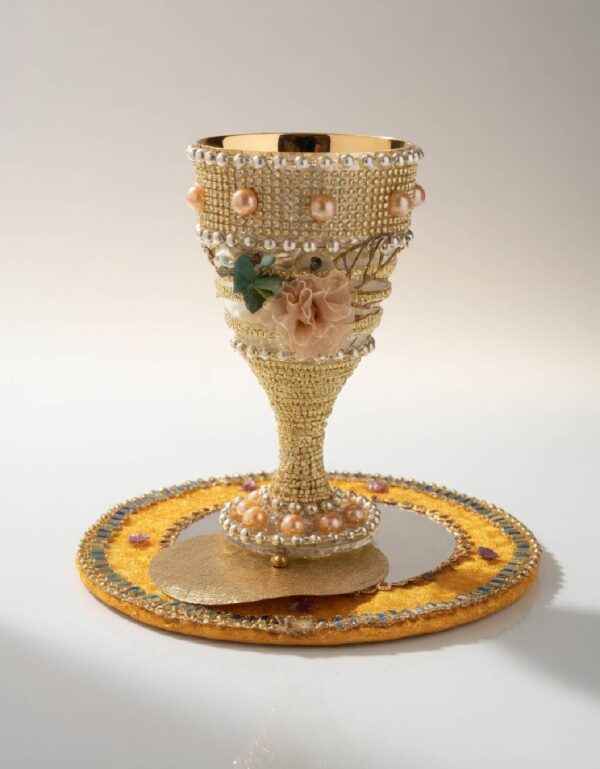 Handmade Gold Doodh Pilai Glass Set with Decorated Tray Pakistani Wedding Ceremony Accessory  by Lawat Co.