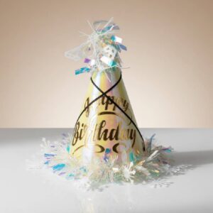 Iridescent Fringe Happy Birthday Cone Party Hat 1 Piece