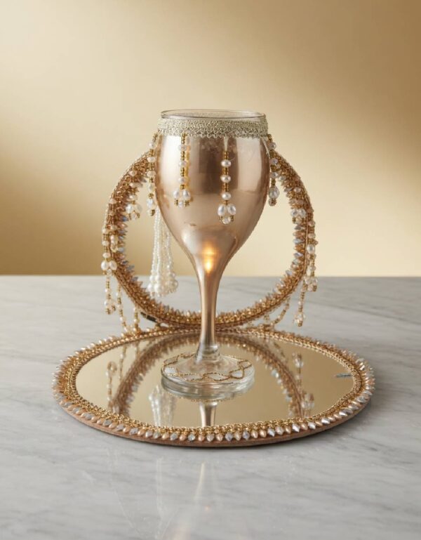 Lawat Co. Old Doodh Pilai Glass & Tray Set Elegant Pakistani Wedding Decorative Set
