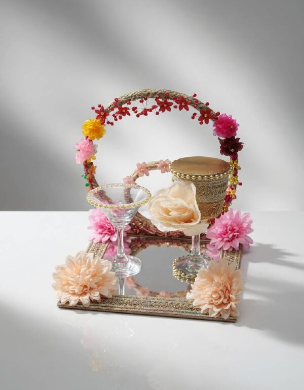 Lawat Co. Pakistani Wedding Ritual Decoration | Luxury Doodh Pilai Glass & Mirror Tray Set