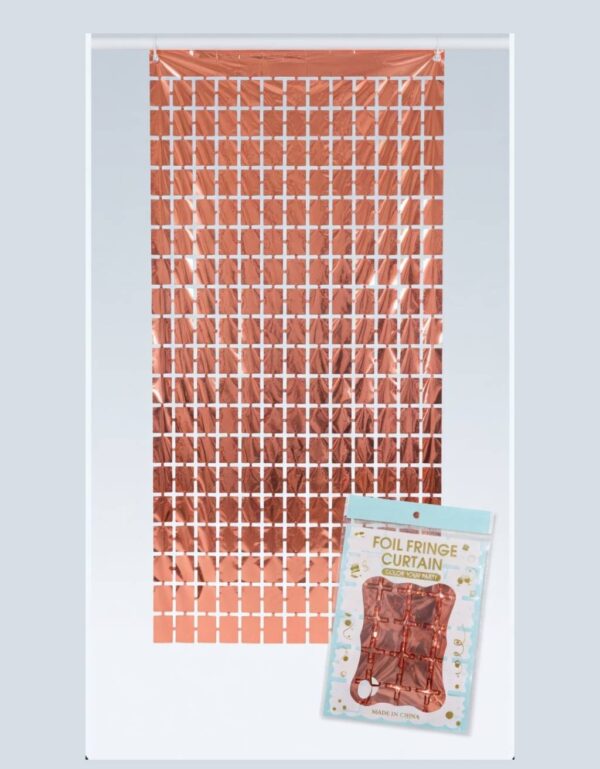 Lawat Co. Rose Gold Metallic Foil Fringe Curtain Backdrop with Square Block Design Party Decoration Wall