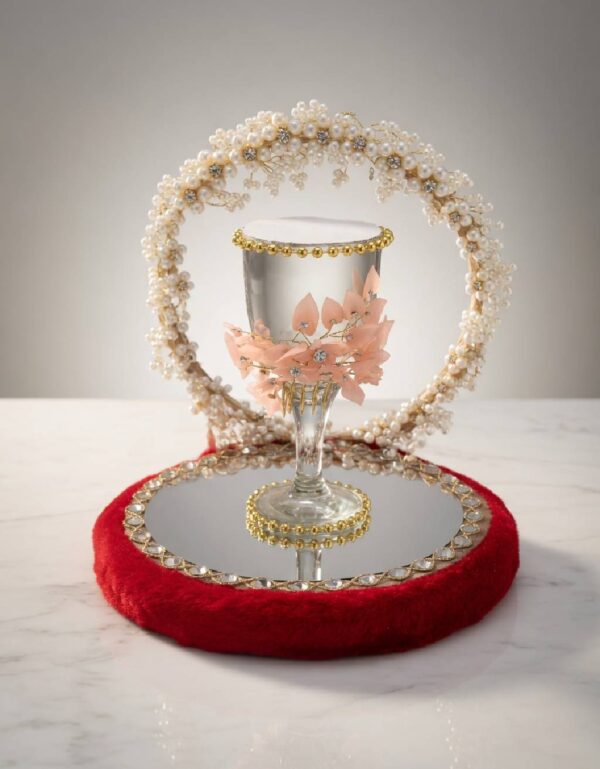 Lawat Co. Traditional Bridal Ceremony Accessory | Doodh Pilai Glass & Tray Set Decorated for Pakistani Weddings
