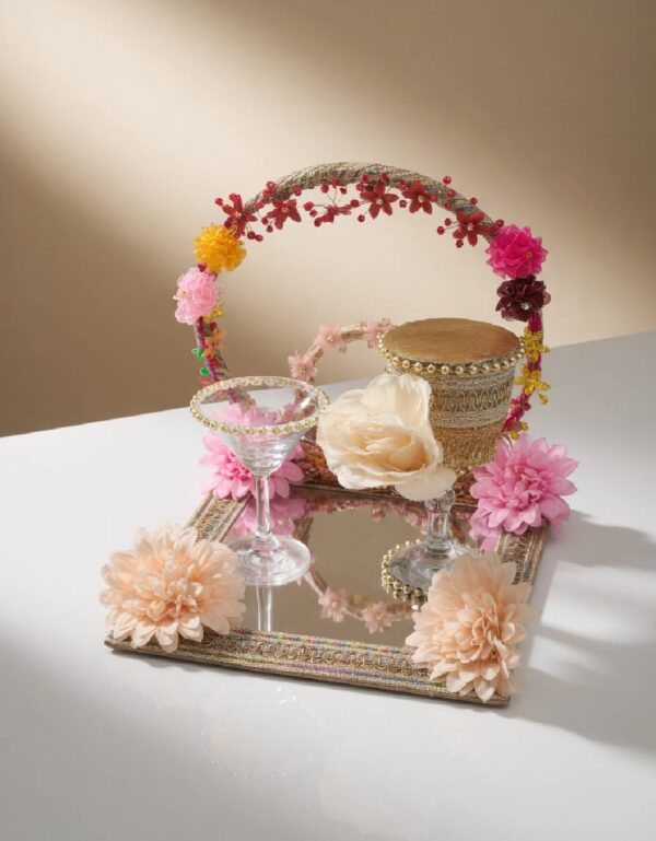 Luxury Handmade Doodh Pilai Glass & Mirror Tray Set Traditional Pakistani Wedding Decor by Lawat Co.