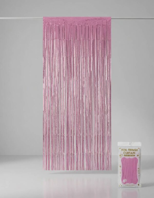 Lawat Co. Trendy Party Backdrop Decoration | Pink Metallic Tinsel Foil Fringe Curtain