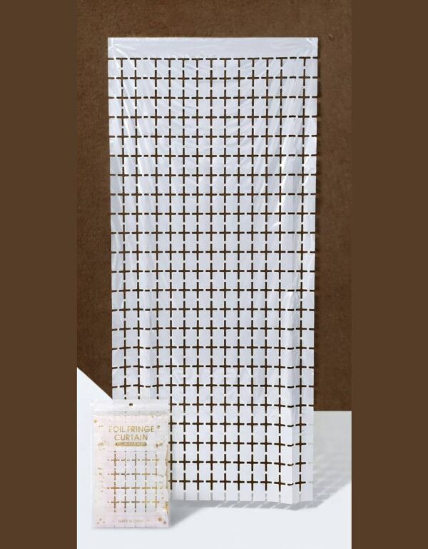 Lawat Co. White Square Pattern Foil Fringe Curtain Backdrop for Party Wall Decor