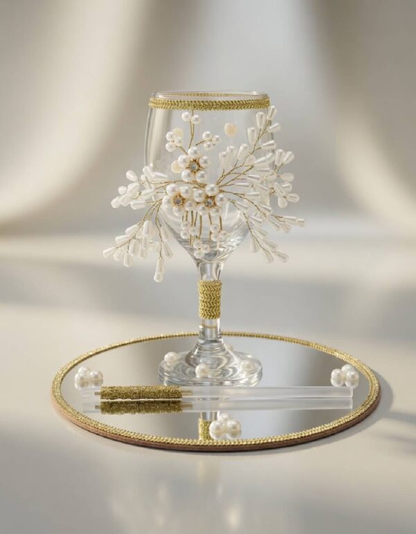 Luxury Doodh Pilai Wedding Glass Set with Decorative Tray Handmade Bridal Ceremony Set by Lawat Co.