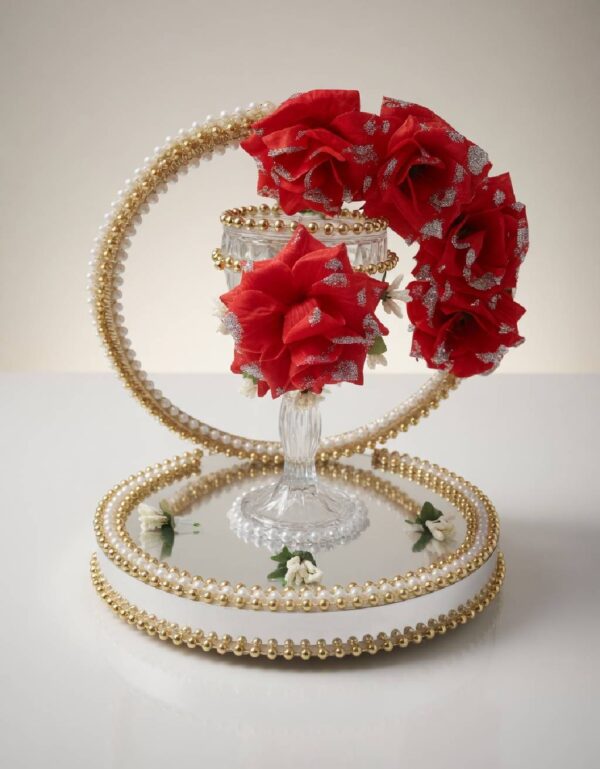 Pakistani Wedding Decor Doodh Pilai Glass & Mirrored Tray Set Pearl & Rose Bridal Ceremony Set | by Lawat Co.