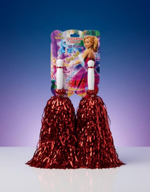 Cheering Squad Metallic Red Foil Pom Poms Branded Cheerleader Handheld Spirit Sticks by Lawat Co.