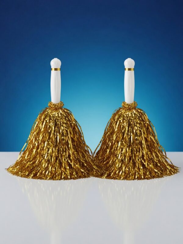 Gold Metallic Cheerleader Pom Poms Shiny Spirit Squad Hand Pom Poms with White Handles by Lawat Co.
