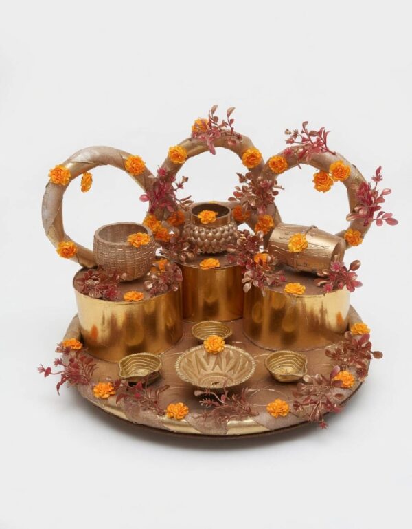 Haldi, Mayoon, and Bridal Ceremonies: A Handmade Golden Mehndi Wedding Plate | Lawat Co.