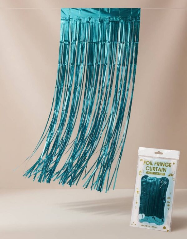 Trendy Party Backdrop Decoration Teal Metallic Tinsel Foil Fringe Curtain | Made by Lawat Co.