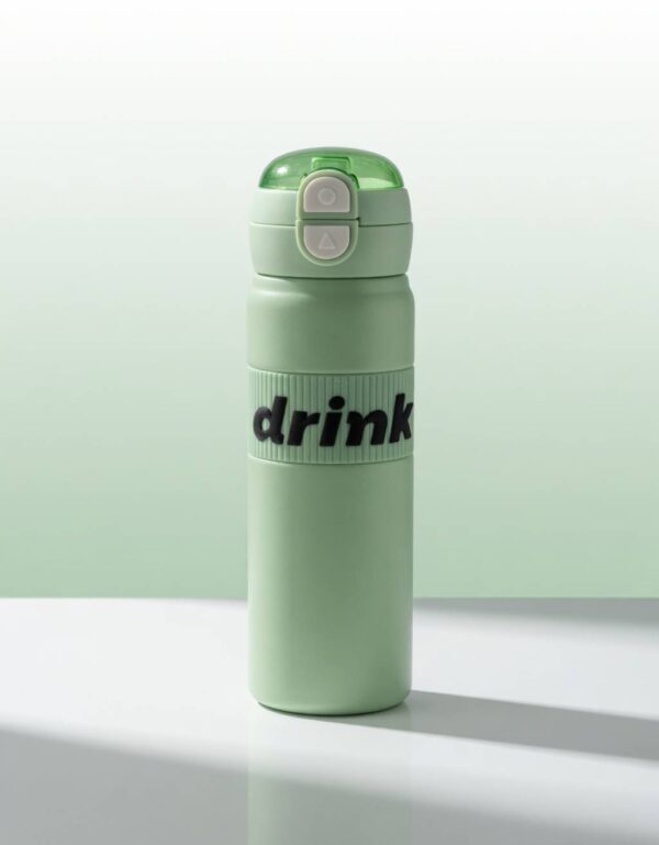 DRINK Sports Water Bottle Light Green Stainless Steel Flip-Top Straw Bottle by Lawat Co.