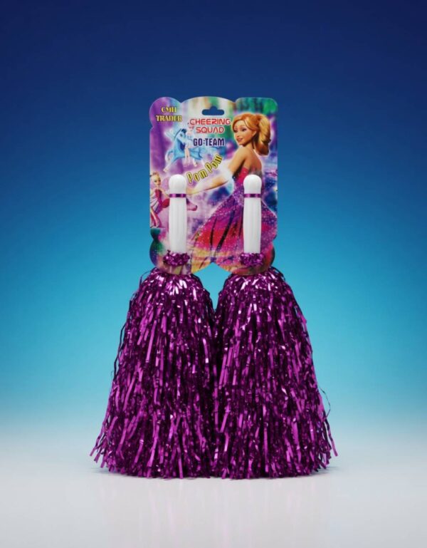 Metallic Purple Cheerleading Pom Poms with Baton Dance & Sports Performance Accessory | by Lawat Co.