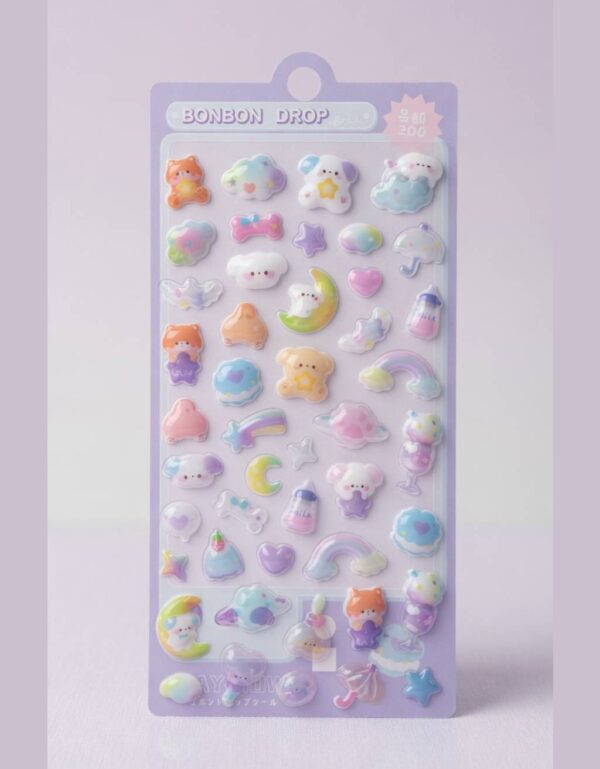 Bonbon Drop 3D Puffy Stickers - Cute Pastel Animal, Star & Cloud Epoxy Resin Stickers for Stationery, Planners, Notebooks & Phone Case Decoration | by Lawat Co.