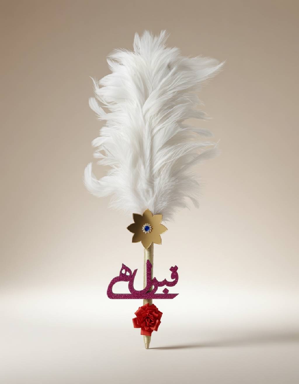Decorative Nikah Wedding Pen with Vibrant Feather & Gold "Qubool Hai" Script for Islamic Wedding Ceremony Signing | Lawat Co. - Image 3