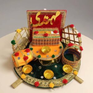 Handcrafted Mehndi Rasam Thaal / Haldi Ceremony Platter with Bright Floral Design for Mayoon, Dholki & Wedding Functions | by Lawat Co.