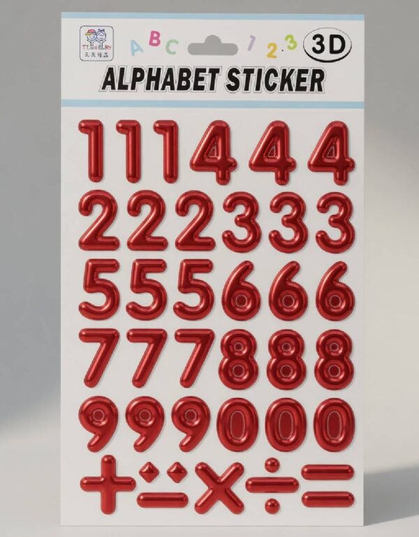 Red 3D Metallic Number Stickers Math Symbols for Scrapbooking, DIY Crafts & Creative Decoration | Lawat Co.
