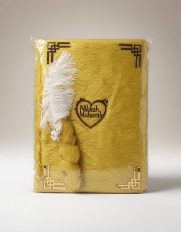 Islamic Wedding Ceremony Luxury Fur Nikah Nama Booklet Set with "Nikkah Mubarak" Emblem & Matching Pen | by Lawat Co.