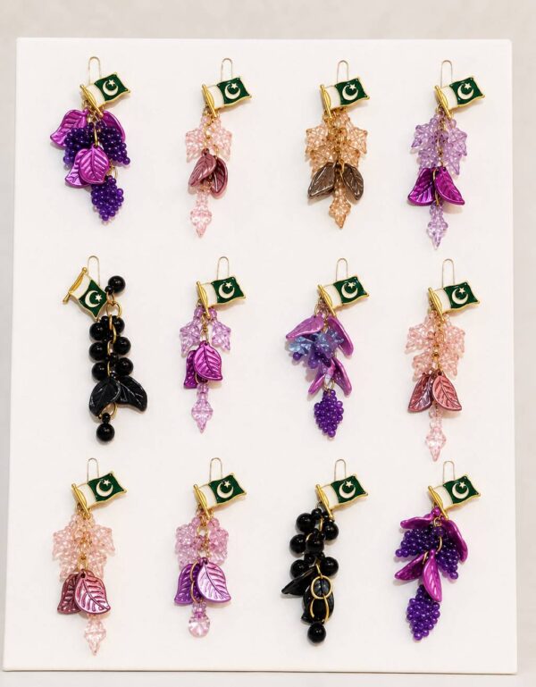 12 Pairs Pakistan Flag Grape Cluster Drop Earrings