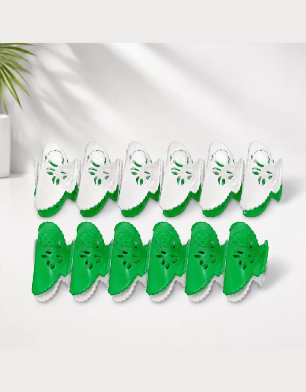 12 Pcs Green & White Rose Hair Curler Clips