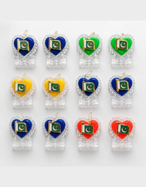 12 Pcs Heart Shape Pakistan Flag LED Badge Pins