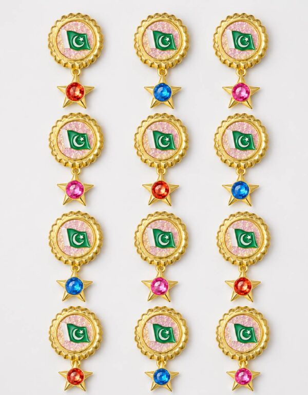 12 Pcs Pakistan Flag Brooch Badge Set with Rhinestone Star Charm