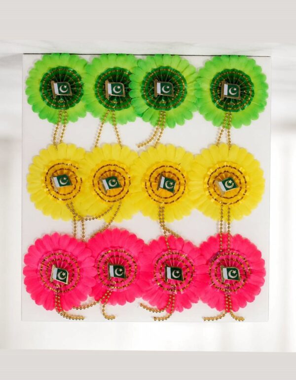 12 Pcs Pakistan Flag Sunflower Rosette Badge Set