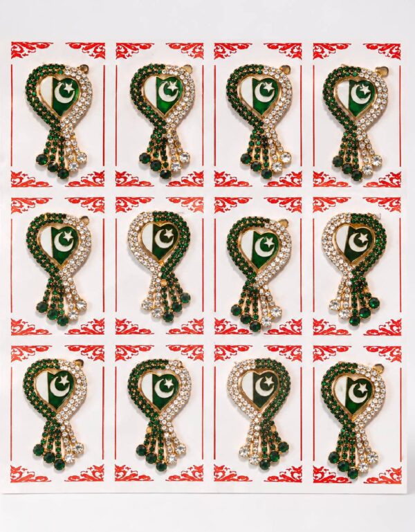 12-Piece Display Card | Pakistani Flag Badge Pins Rhinestone Metal Lapel Pins | Independence Day & Pakistan Day Pins | By Lawat Co