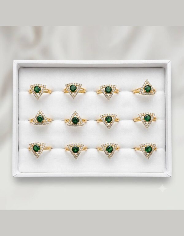 12-Piece Fashion Finger Ring Set with Green fake Stone & Crystal Halo