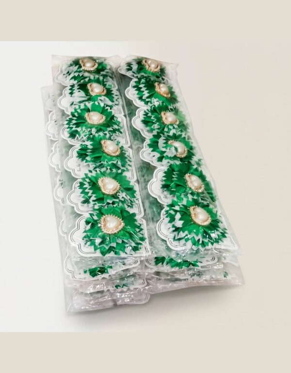 12 pcs Green & White Hair Bow Clips with Pearl Heart