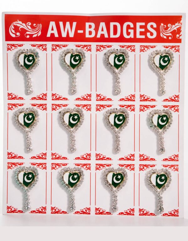 14th August Independence Day 12 Pcs Pakistan Flag Heart Badge Pins Crystal Heart Lapel Badges Independence Day